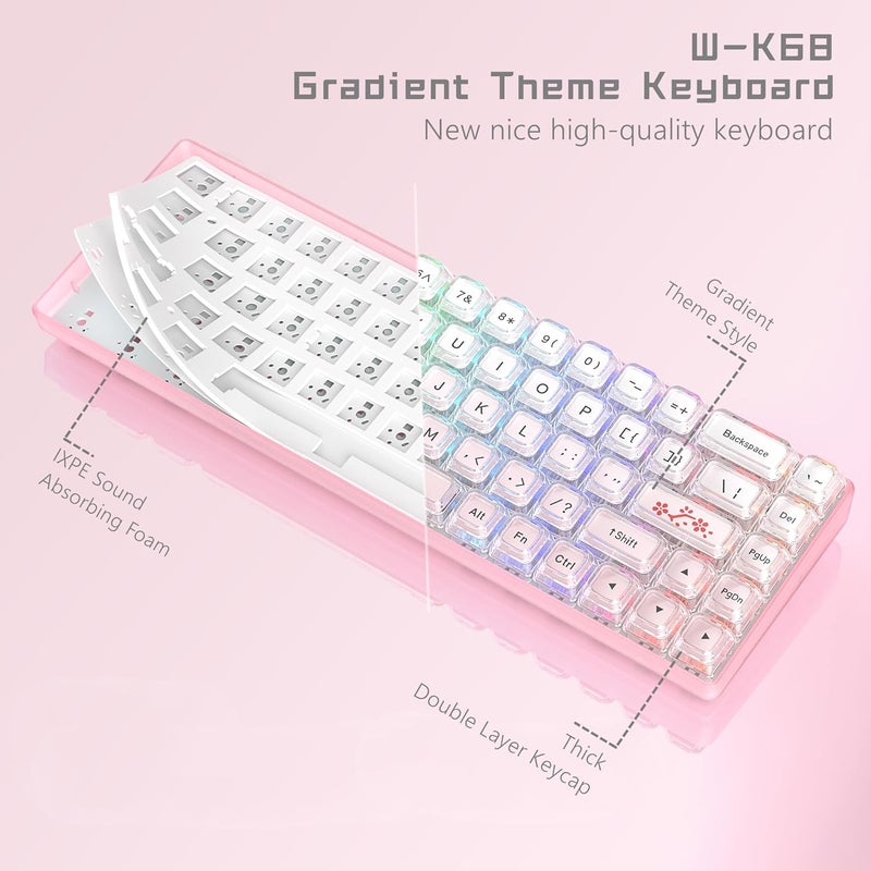 Womier 60% Keyboard Gaming Pink - Wired Creamy Mechanical Keyboard, WK68 Hot-Swappable RGB Custom Mini Key Board with Arrow Keys/Software Supported, Prelubrication Linear Switch (WK68-Pink) - Image 2